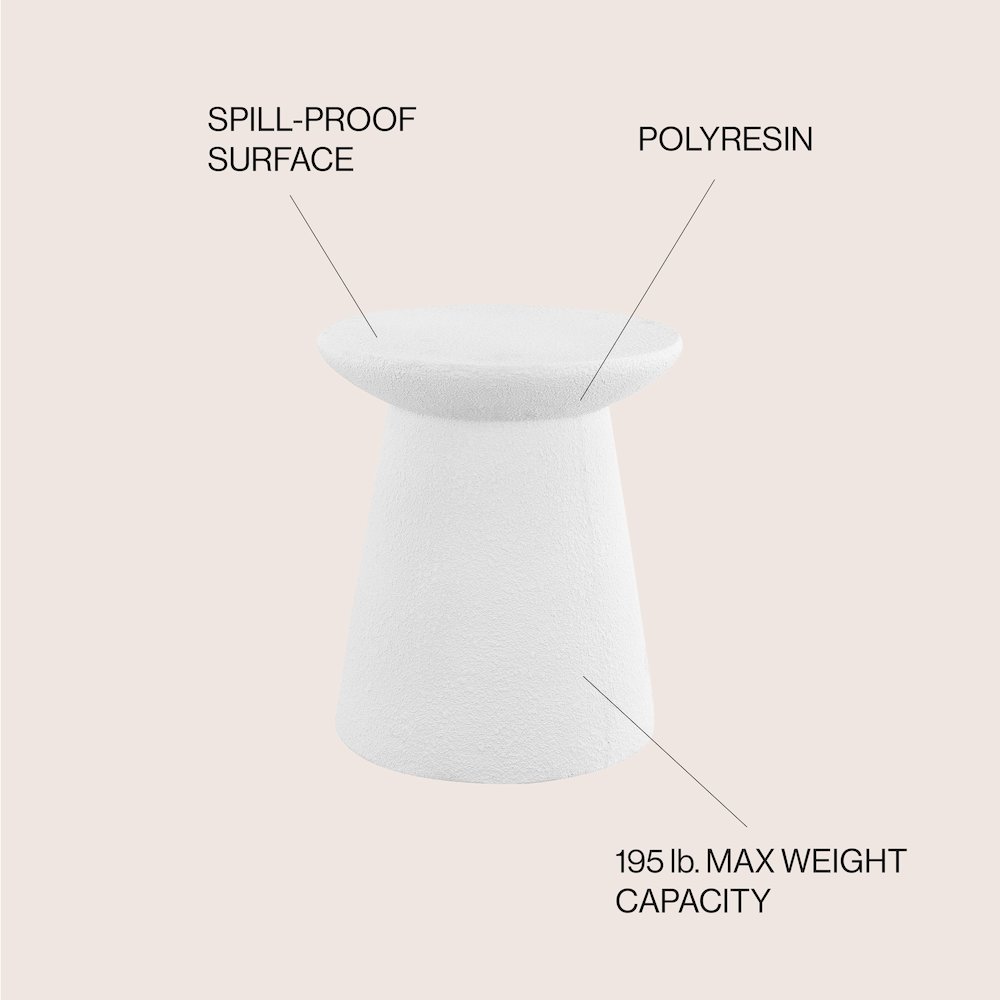 Hollie 18" Minimalist White Frosted Polyresin Indoor/Outdoor Accent Table. Picture 4