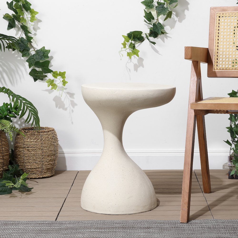 Boracay 19.75" Sculptural Polyresin Indoor/Outdoor Accent Side Table & Stool. Picture 2