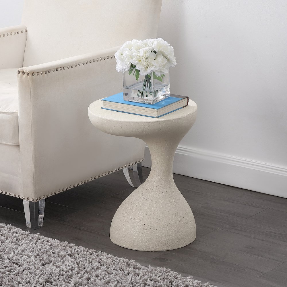 Boracay 19.75" Sculptural Polyresin Indoor/Outdoor Accent Side Table & Stool. Picture 3