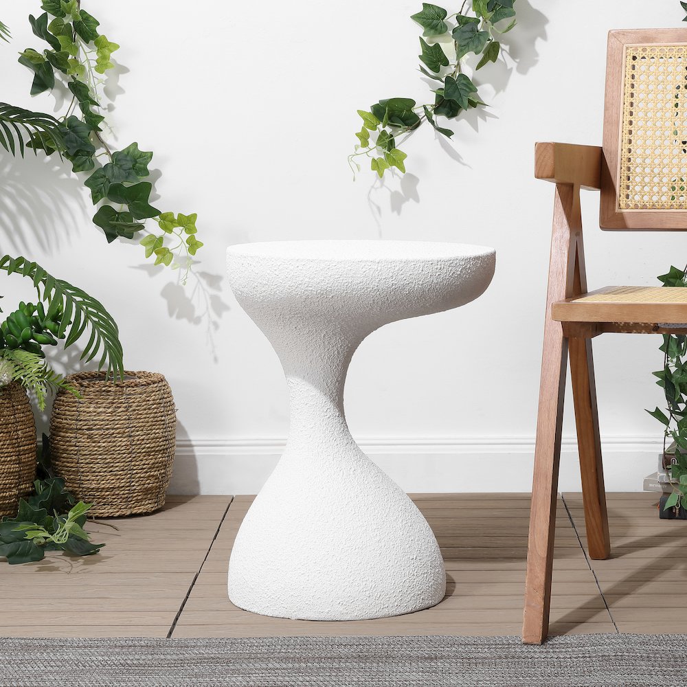 Boracay 19.75" Sculptural Polyresin Indoor/Outdoor Accent Side Table & Stool. Picture 2