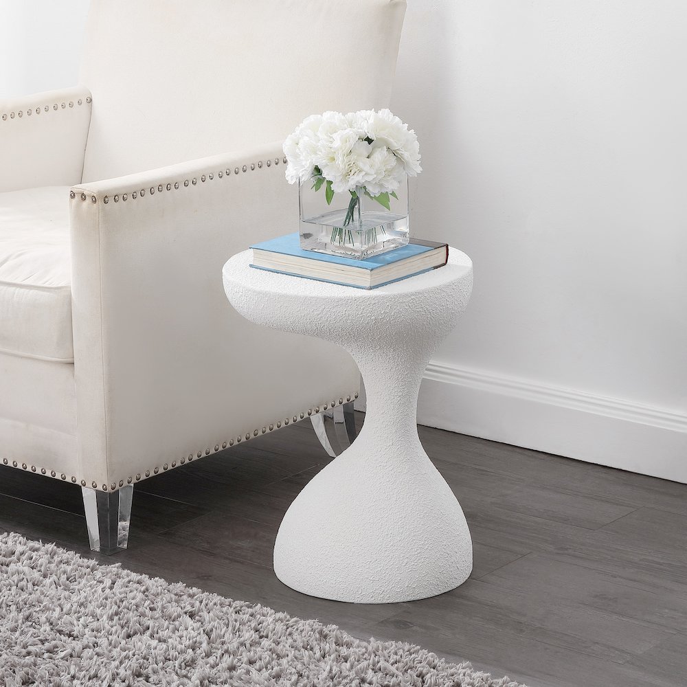 Boracay 19.75" Sculptural Polyresin Indoor/Outdoor Accent Side Table & Stool. Picture 3