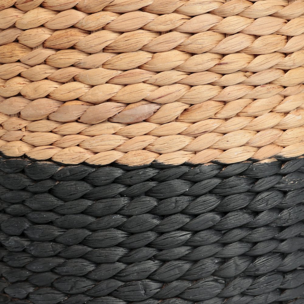 Aimee 16" Bohemian Two-Tone Black and Natural Handwoven Water Hyacinth Round. Picture 4