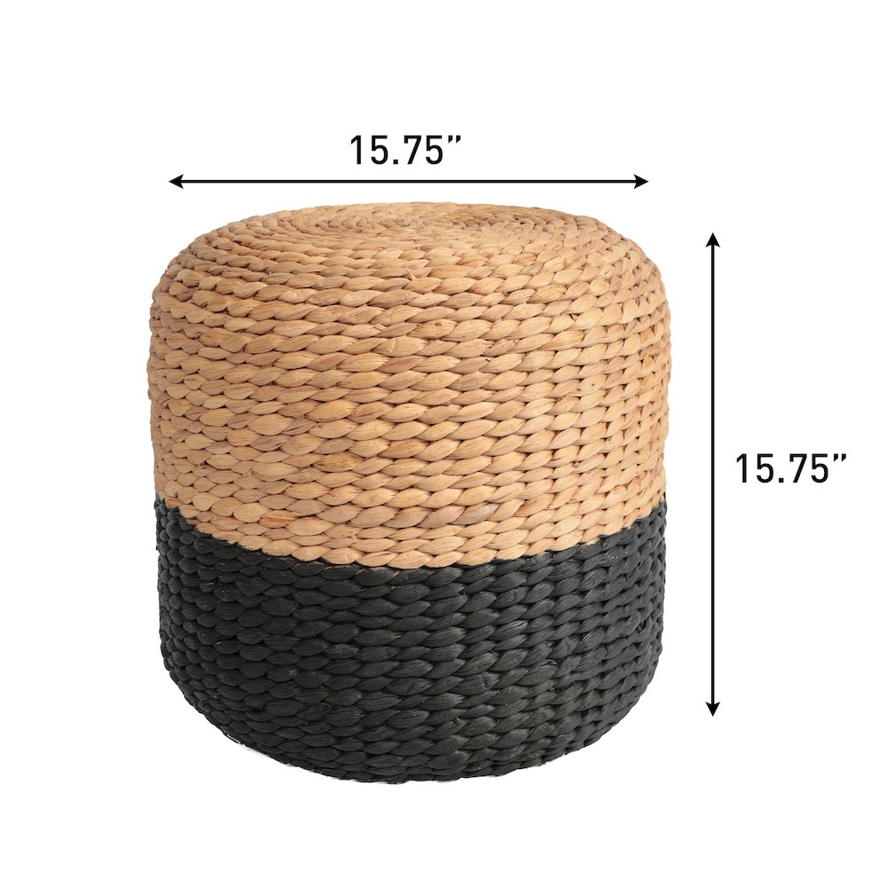 Aimee 16" Bohemian Two-Tone Black and Natural Handwoven Water Hyacinth Round. Picture 5