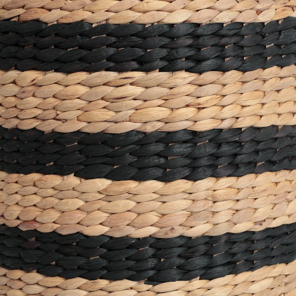 Aimee 16" Bohemian Two-Tone Black and Natural Handwoven Water Hyacinth Round. Picture 4