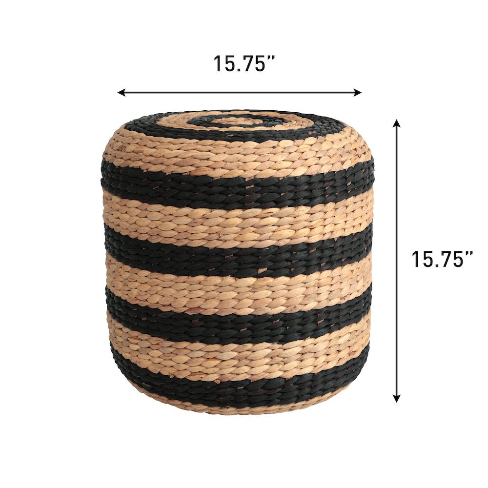 Aimee 16" Bohemian Two-Tone Black and Natural Handwoven Water Hyacinth Round. Picture 5