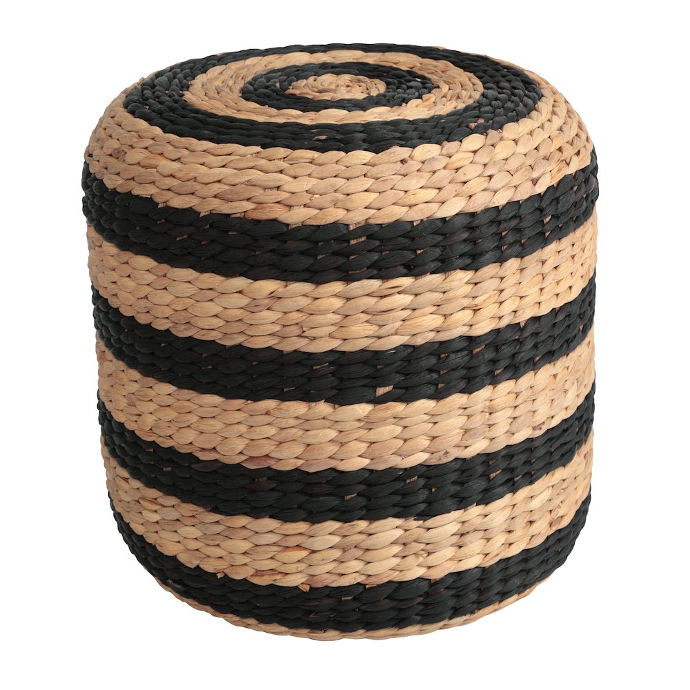 Aimee 16" Bohemian Two-Tone Black and Natural Handwoven Water Hyacinth Round. Picture 1