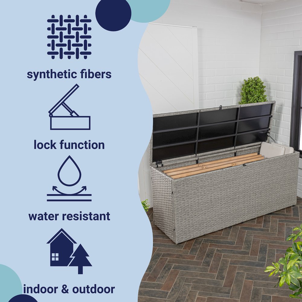 Nino Modern Minimalist Outdoor Faux Wicker Deck And Patio Storage Box. Picture 4