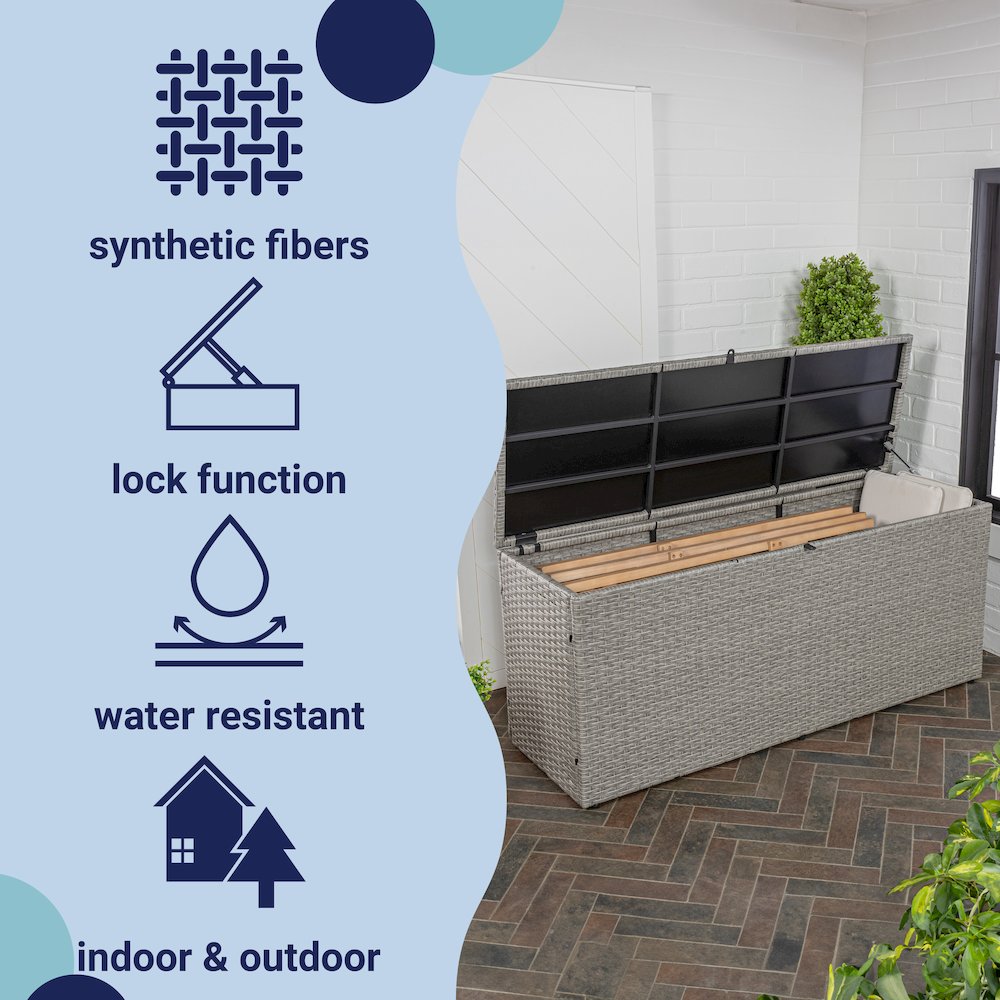 Nino Modern Minimalist Outdoor Faux Wicker Deck And Patio Storage Box. Picture 4