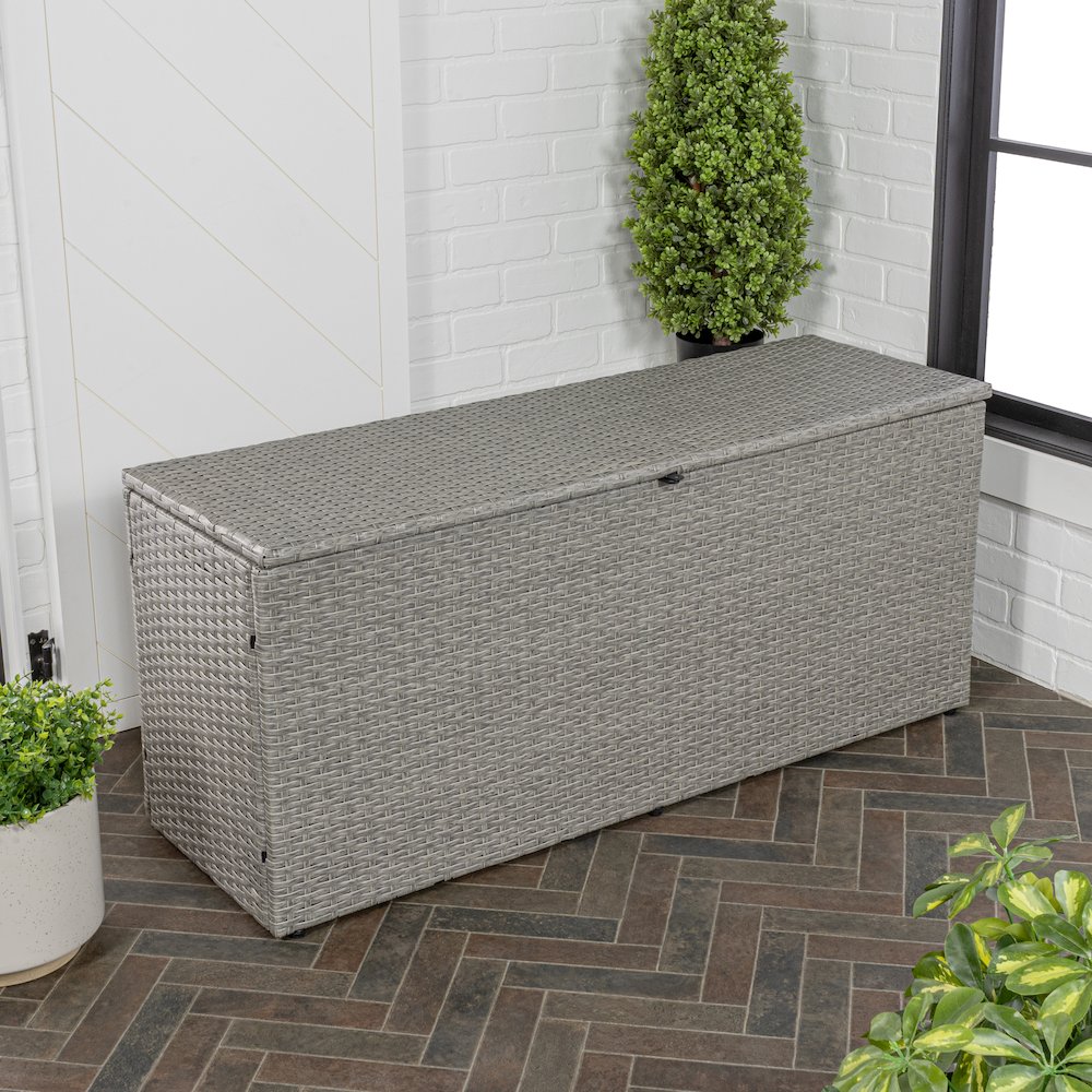Nino Modern Minimalist Outdoor Faux Wicker Deck And Patio Storage Box. Picture 1