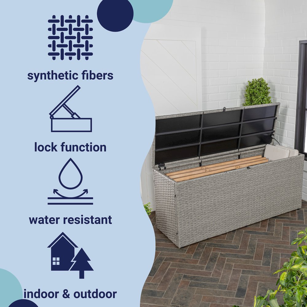 Nino Modern Minimalist Outdoor Faux Wicker Deck And Patio Storage Box. Picture 4