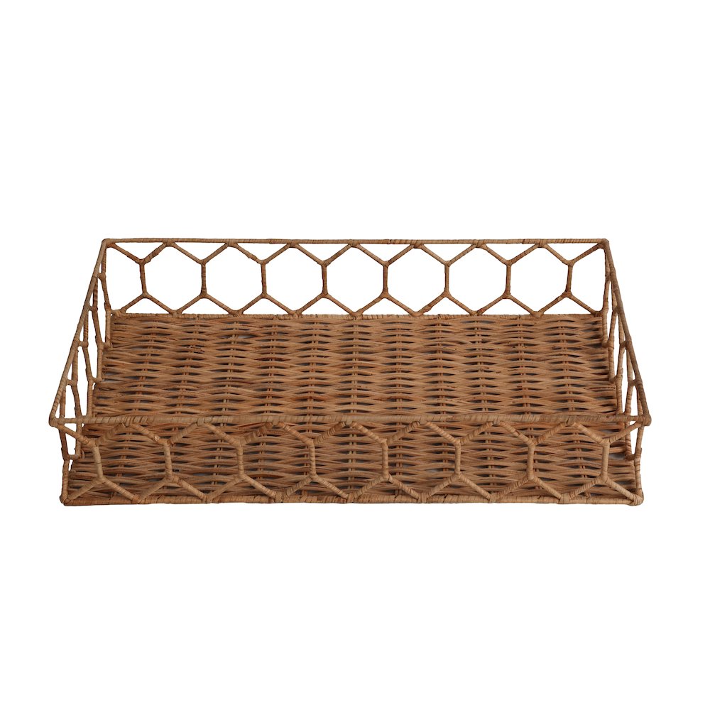 Honeycomb 19.75" Rustic Bohemian Hand-Woven Rattan Tray, Light Brown. Picture 1