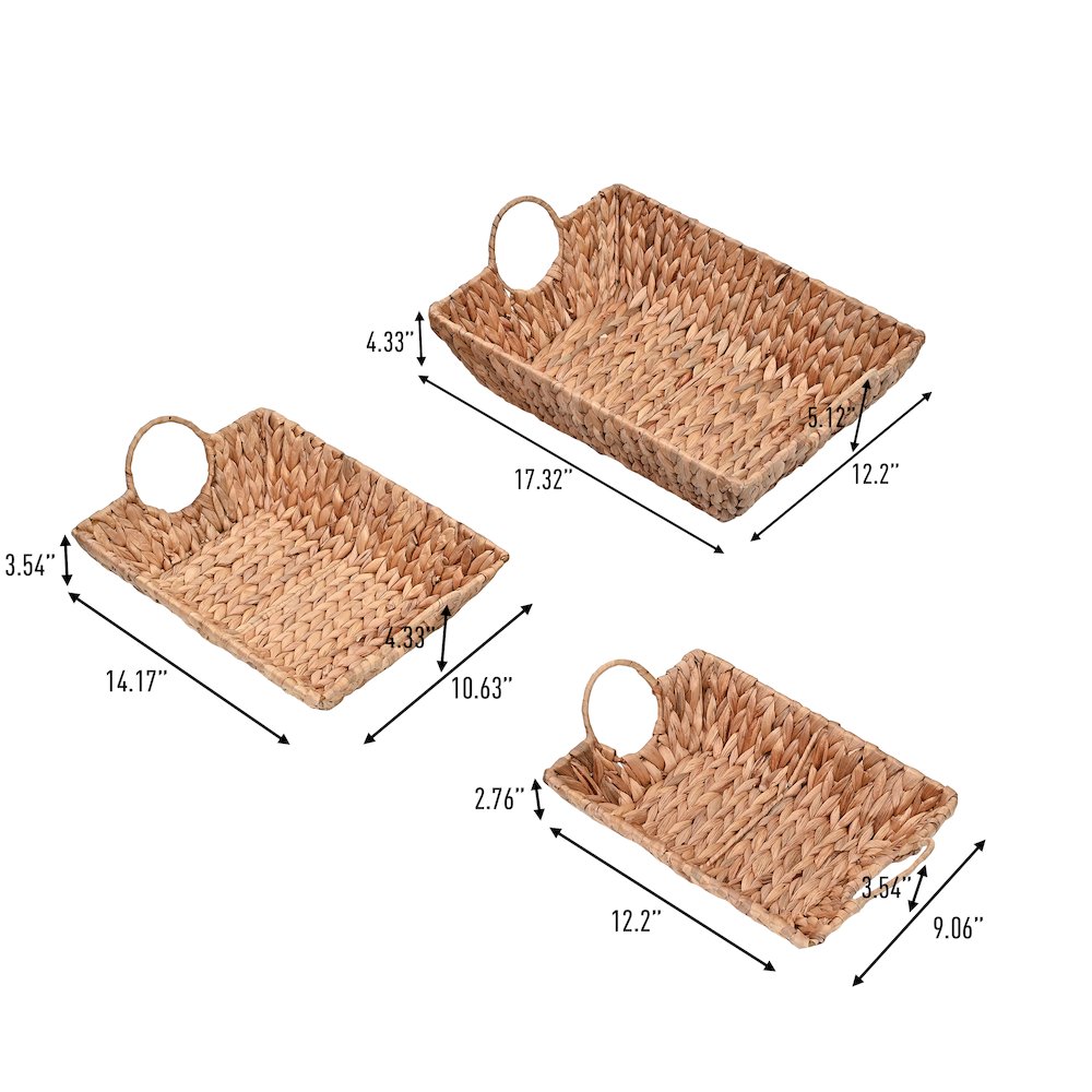 Rowan Bohemian Cottage Handwoven Hyacinth Rectangular Decorative Basket Trays. Picture 2