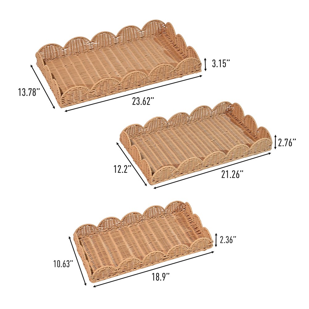 Parker Southwestern Cottage Resin Scalloped Rectangular Decorative Serving Trays. Picture 2