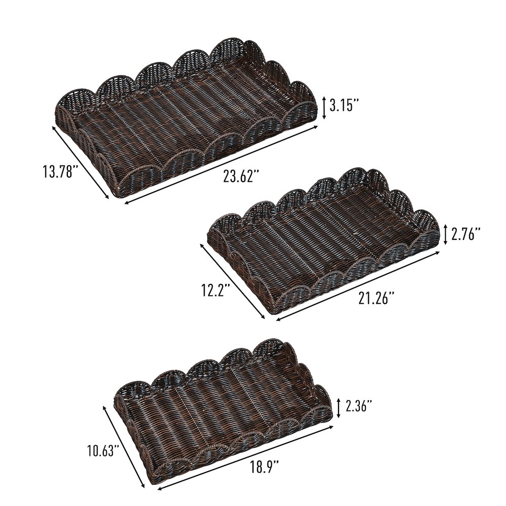 Parker Southwestern Cottage Resin Scalloped Rectangular Decorative Serving Trays. Picture 2
