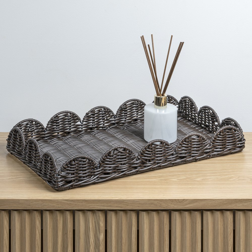 Parker Southwestern Cottage Resin Scalloped Rectangular Decorative Serving Trays. Picture 1