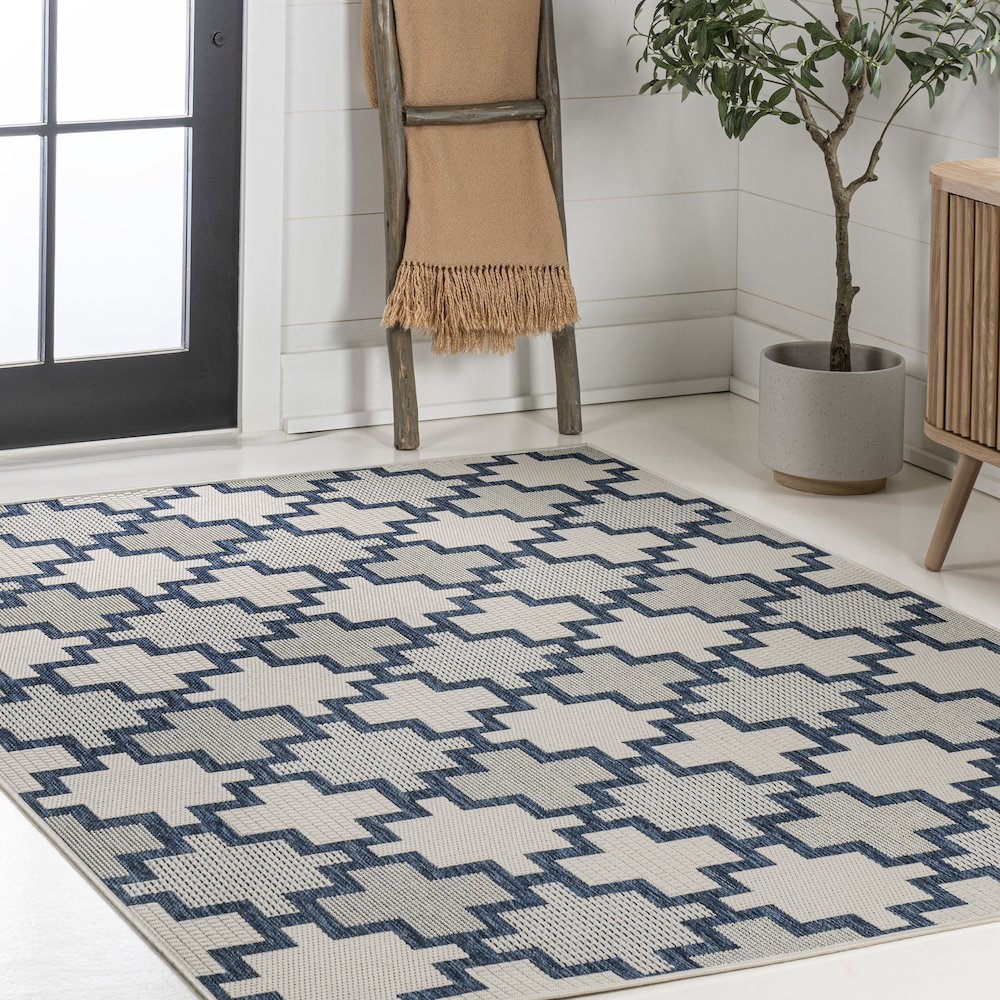 Cyrus Modern Geometric Tile Pattern Indoor/Outdoor Area Rug. Picture 3