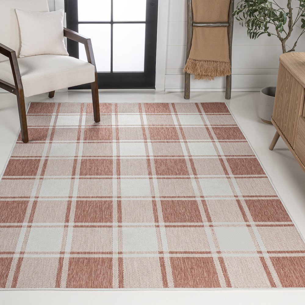 Sabine Traditional Farmhouse Bold Gingham Indoor/Outdoor Area Rug. Picture 2
