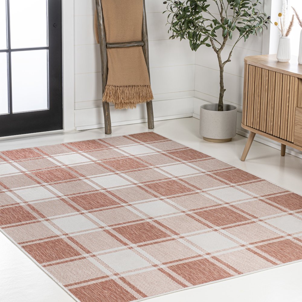 Sabine Traditional Farmhouse Bold Gingham Indoor/Outdoor Area Rug. Picture 3
