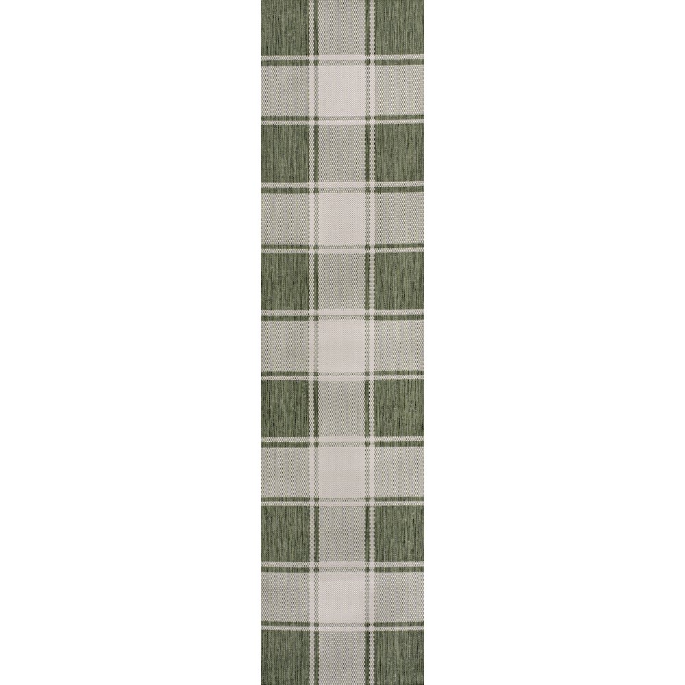 Sabine Traditional Farmhouse Bold Gingham Green/Cream Indoor/Outdoor Area Rug. Picture 3