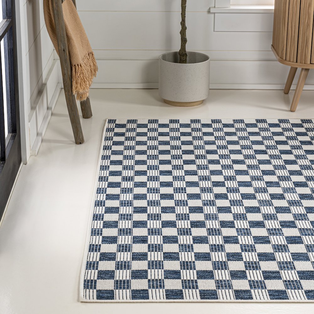 Aimee Traditional Cottage Checkerboard Indoor/Outdoor Area Rug. Picture 1