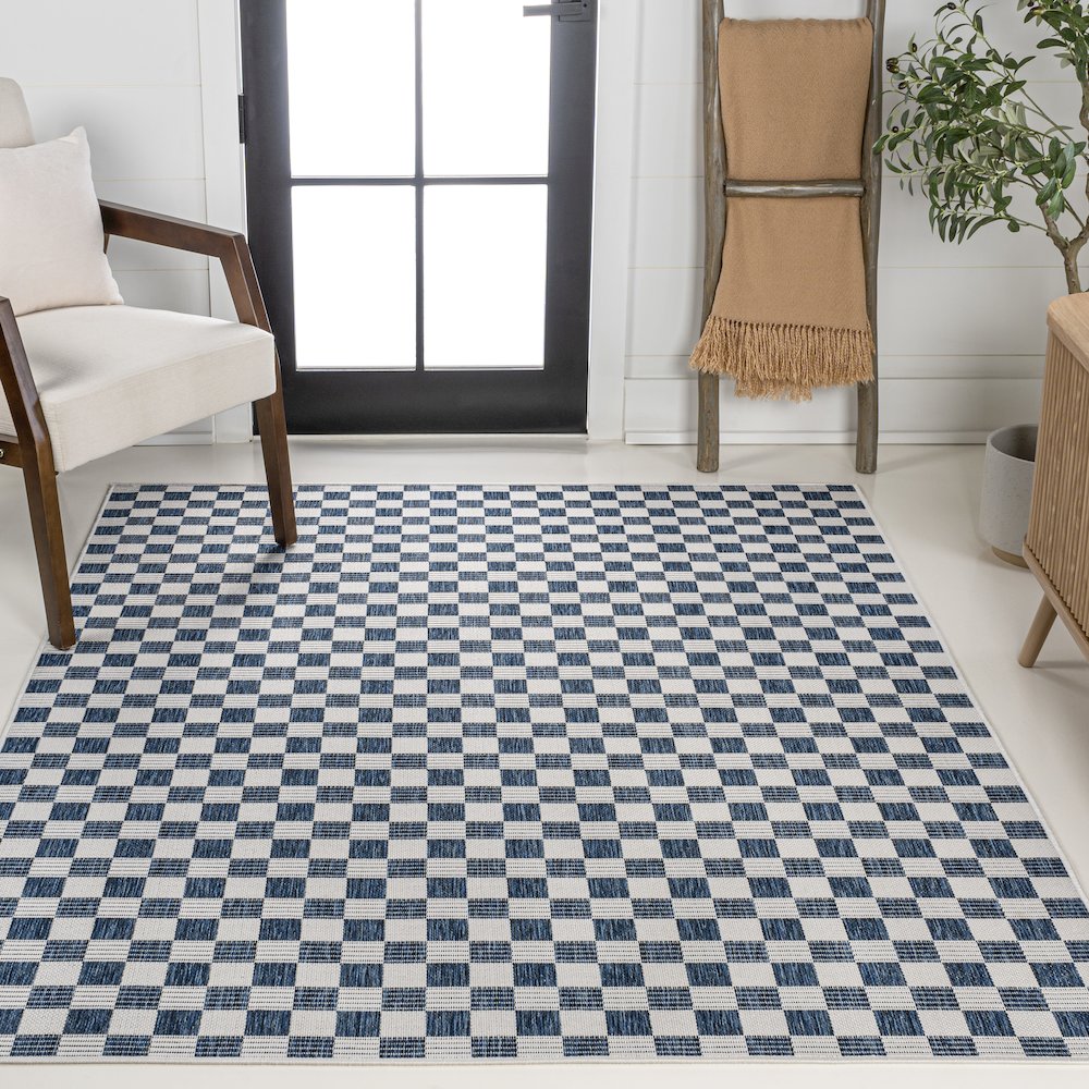 Aimee Traditional Cottage Checkerboard Indoor/Outdoor Area Rug. Picture 2