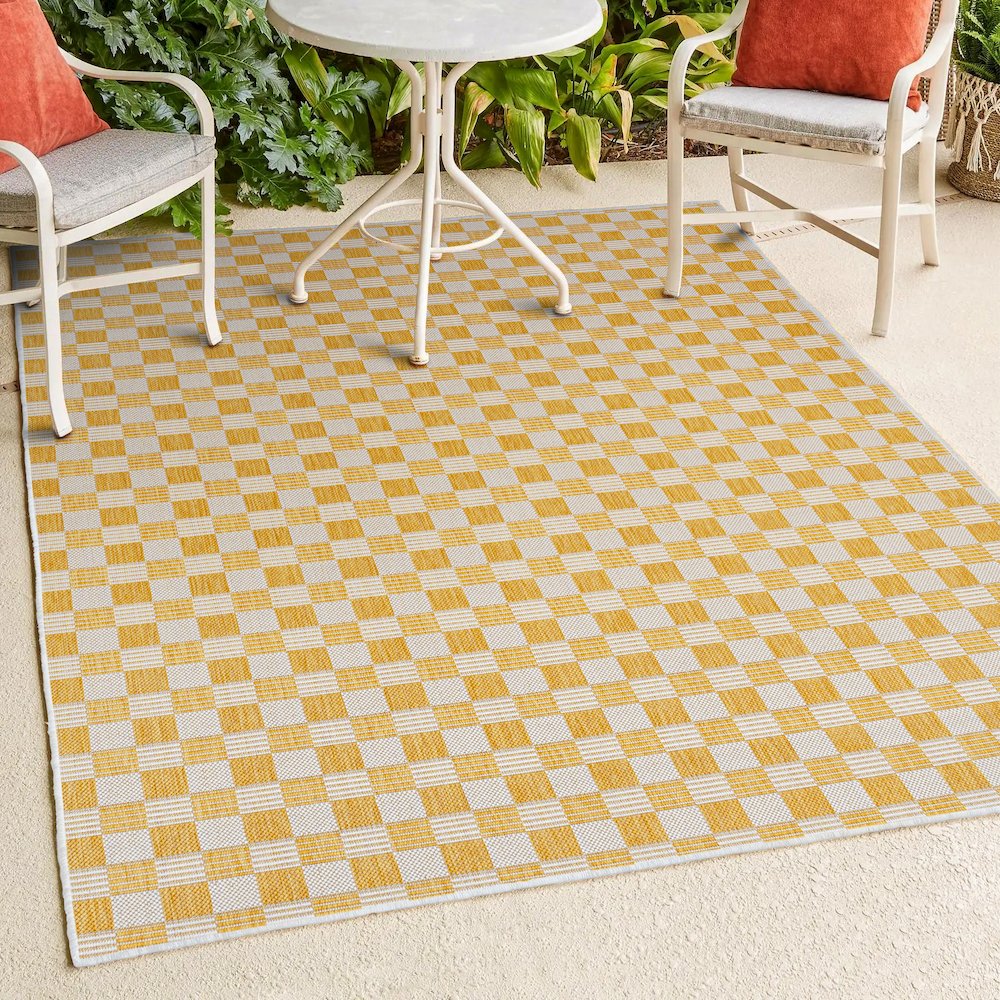 Aimee Traditional Cottage Checkerboard Indoor/Outdoor Area Rug. Picture 4