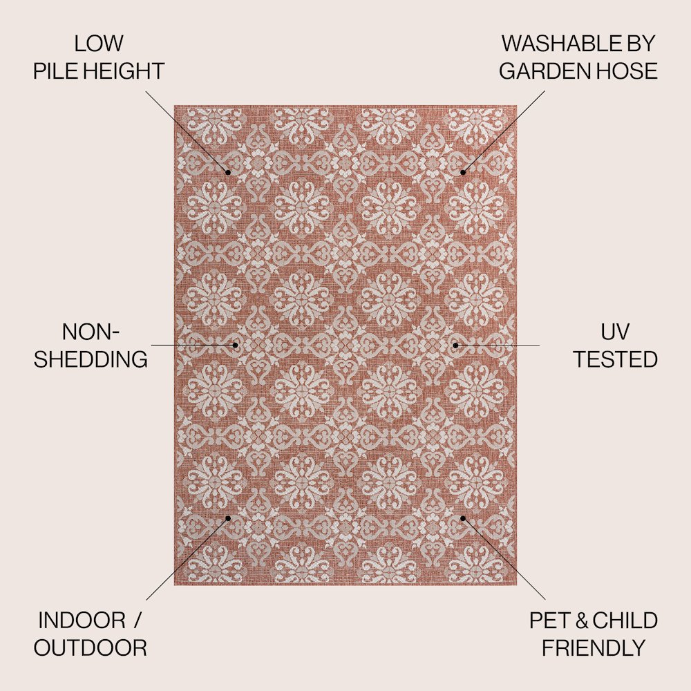 Amora Traditional Mediterranean Tile Design Indoor/Outdoor Area Rug. Picture 5