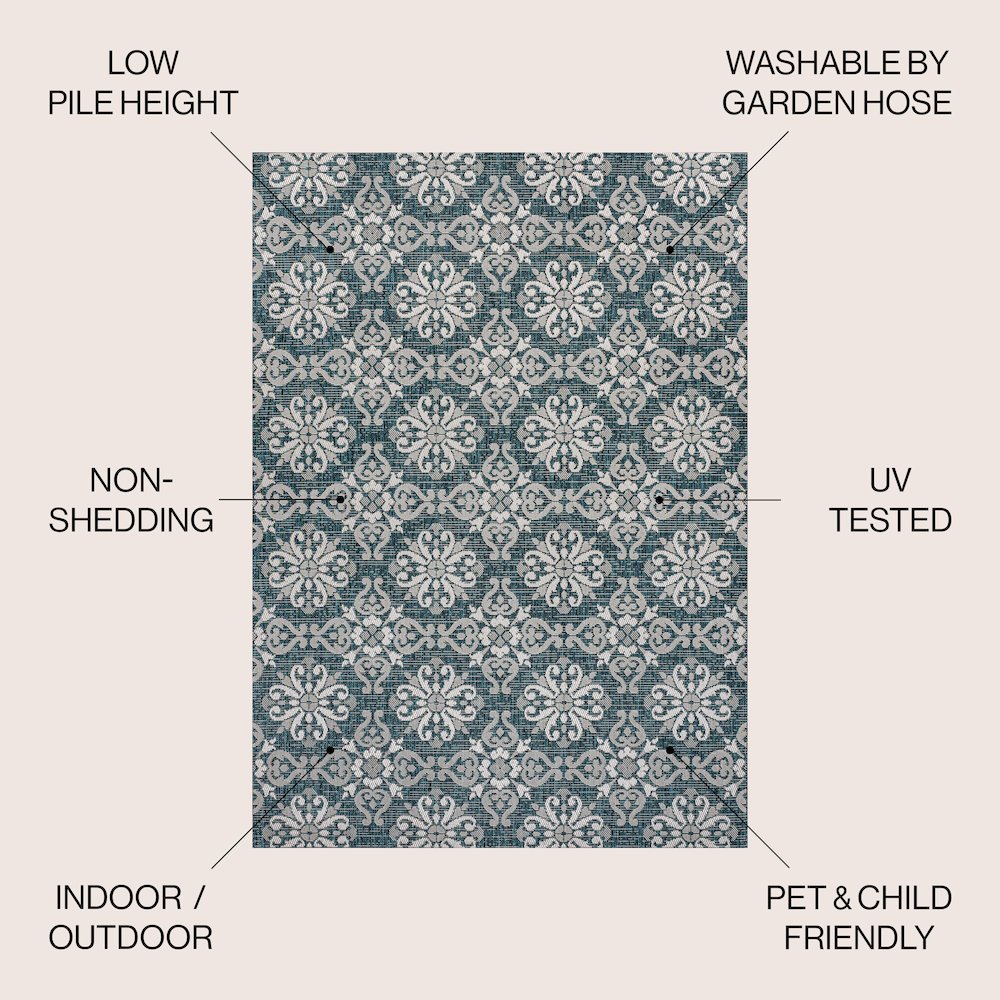 Amora Traditional Mediterranean Tile Design Indoor/Outdoor Area Rug. Picture 5