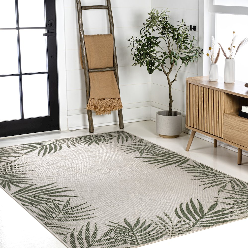 Isla Coastal Cottage Palm Frond Border Indoor/Outdoor Area Rug. Picture 3