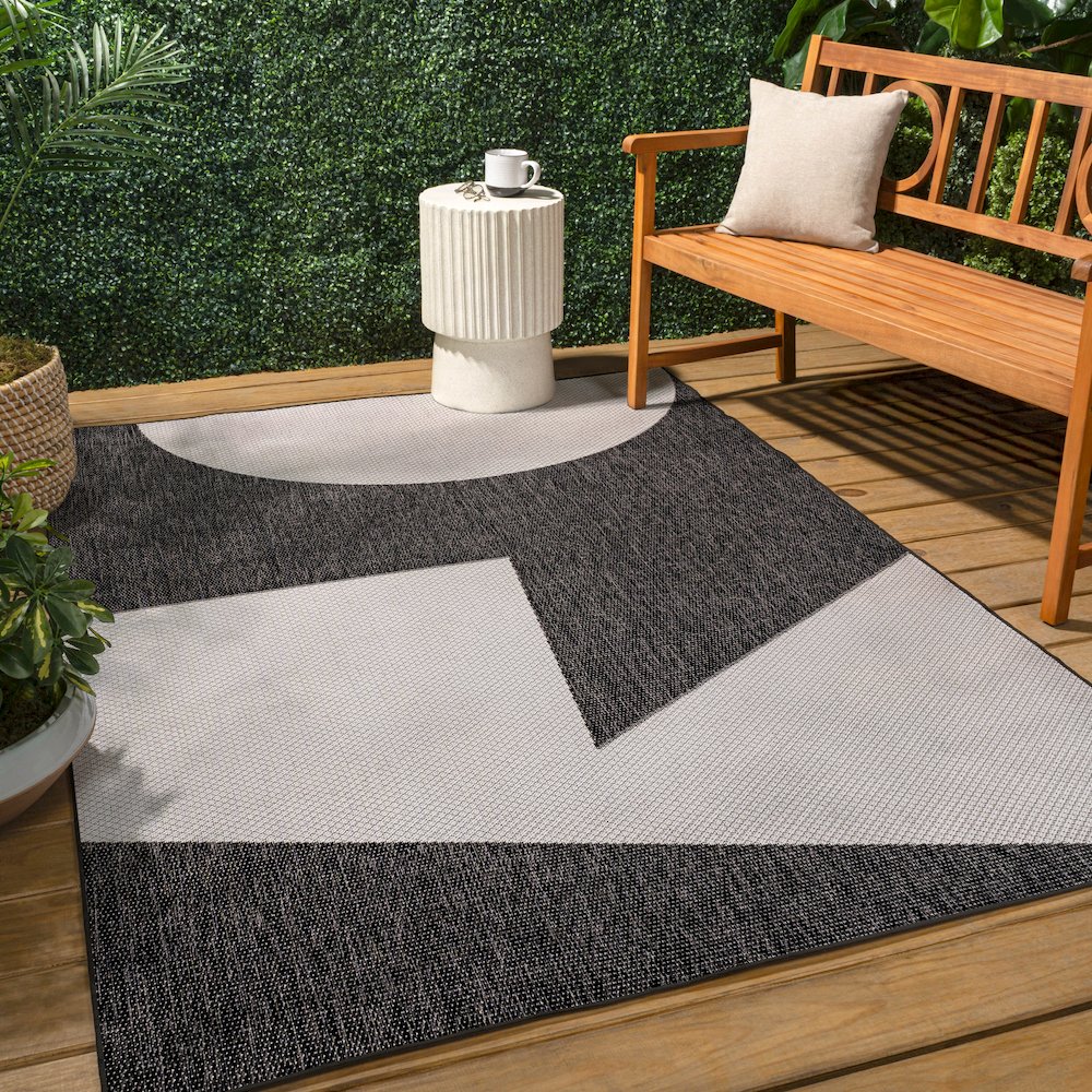 Two-Tone Black/Cream 3 ft. x 5 ft. Indoor/Outdoor Area Rug. Picture 4