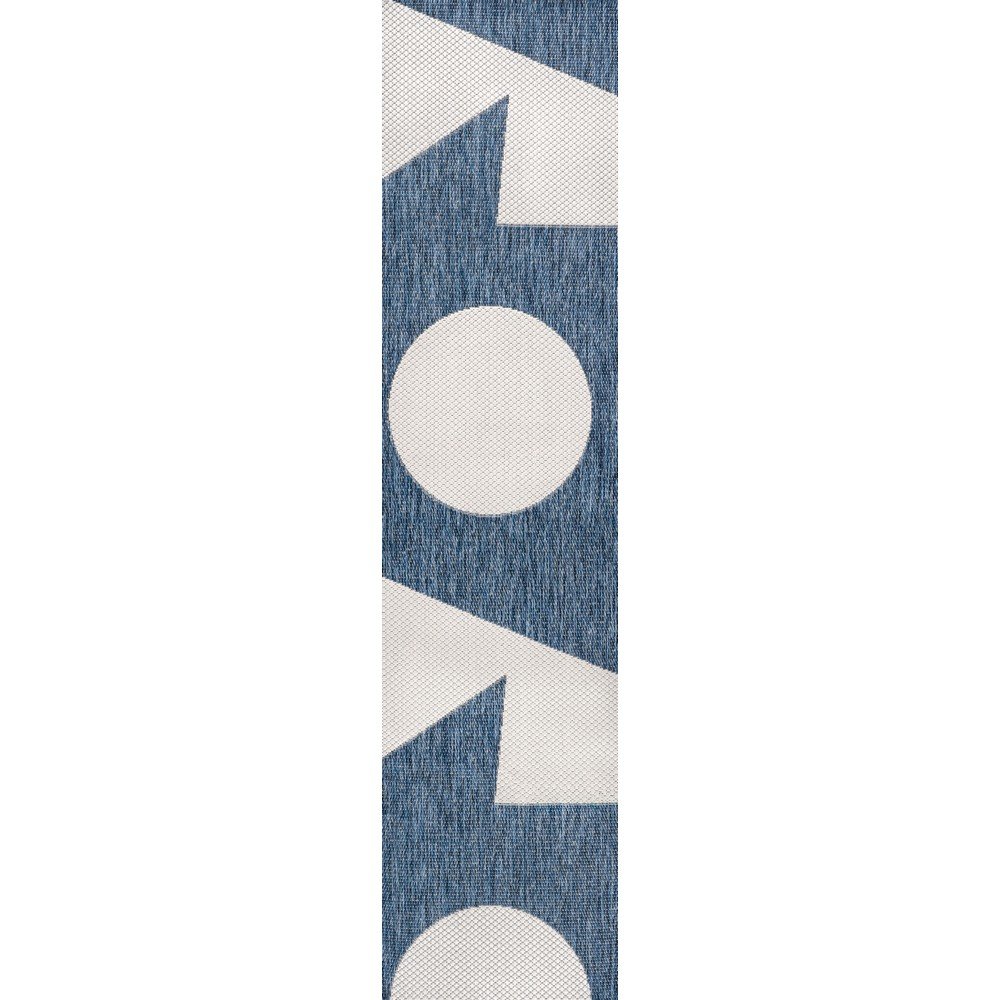 Two-Tone Navy/Cream 2 ft. x 8 ft. Indoor/Outdoor Runner Rug. Picture 1