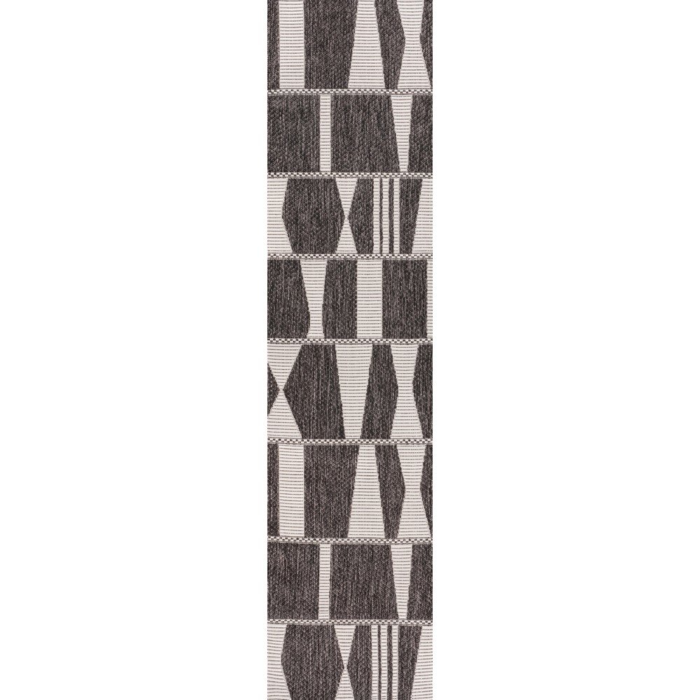 Two-Tone Black/Cream 2 ft. x 8 ft. Indoor/Outdoor Runner Rug. Picture 1