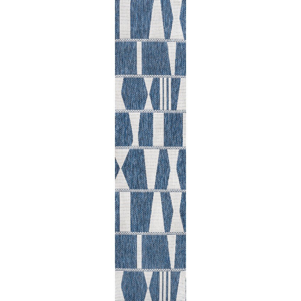 Two-Tone Navy/Cream 2 ft. x 8 ft. Indoor/Outdoor Runner Rug. Picture 1