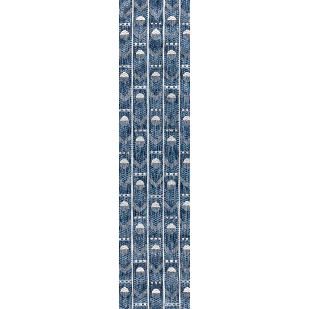 Soren Modern Geometric Navy/Cream 2 ft. x 8 ft. Indoor/Outdoor Runner Rug. Picture 1