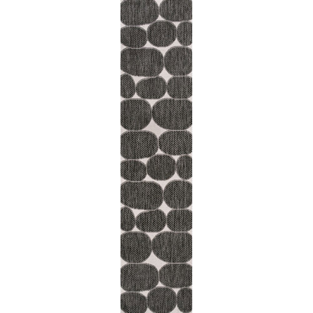 Geometric Organic Shapes Black/Cream 2 ft. x 8 ft. Indoor/Outdoor Runner Rug. Picture 1