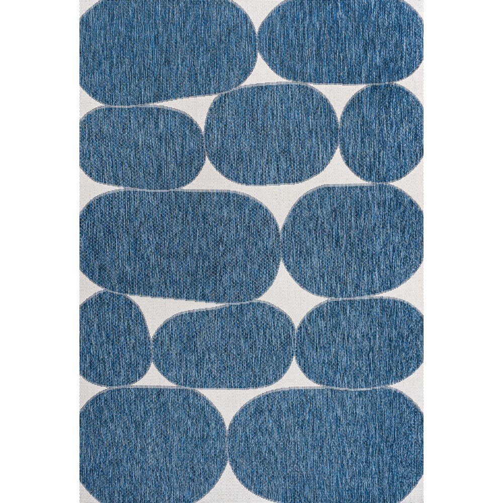 Geometric Organic Shapes Navy/Cream 3 ft. x 5 ft. Indoor/Outdoor Area Rug. Picture 1