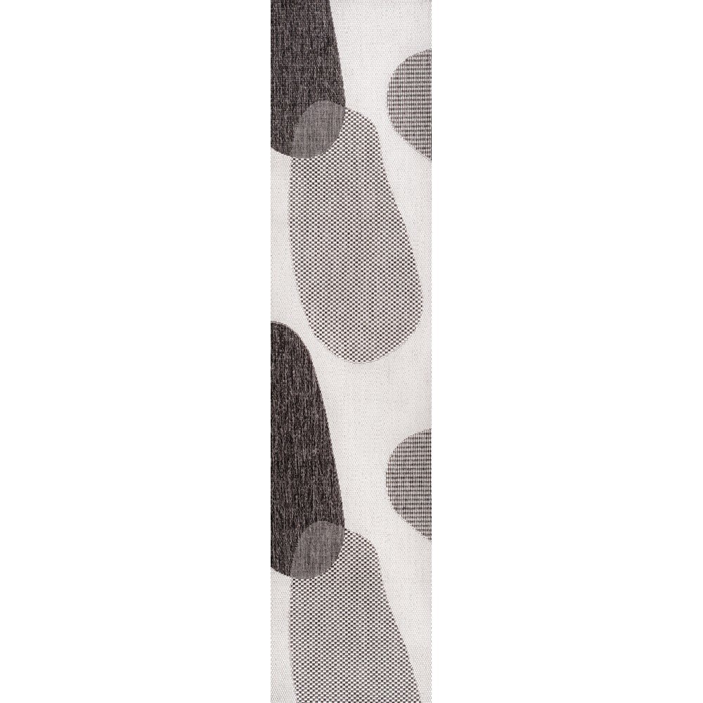 Geometric Organic Shapes Cream/Black 2 ft. x 8 ft. Indoor/Outdoor Runner Rug. Picture 1