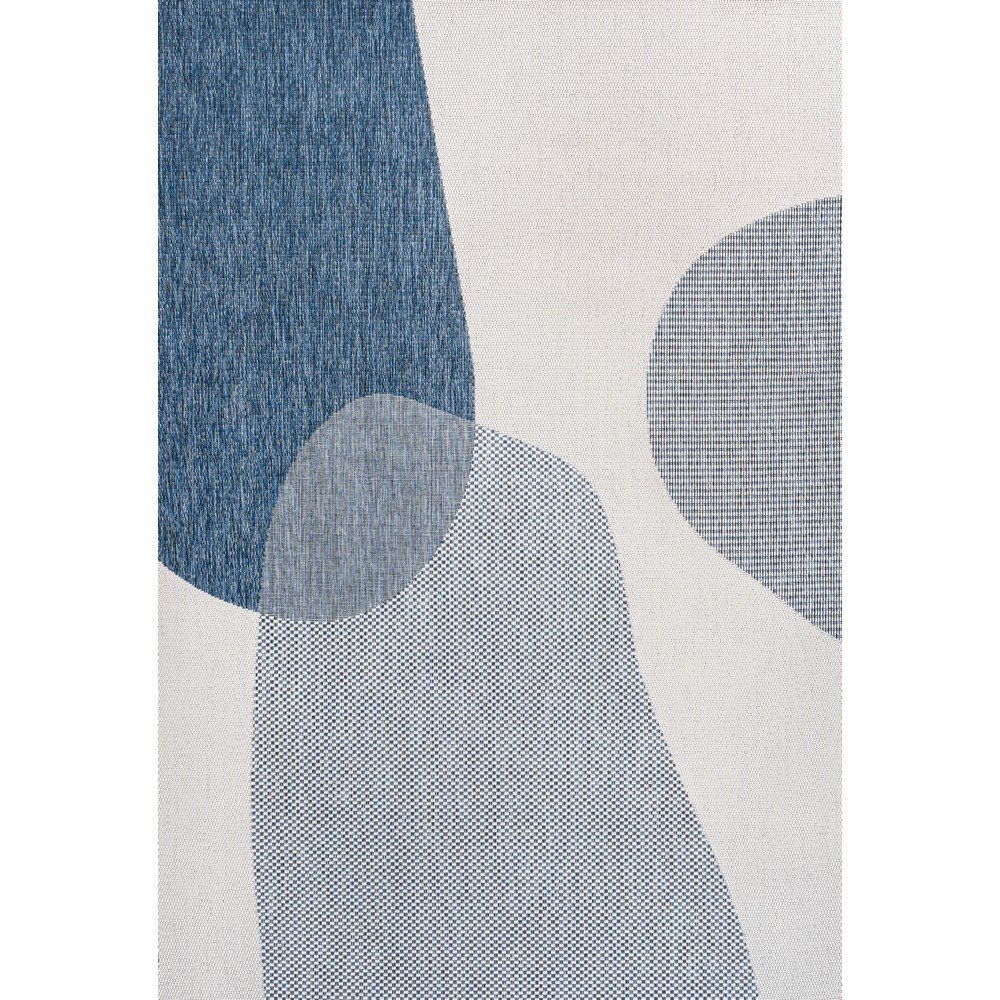 Geometric Organic Shapes Cream/Navy 3 ft. x 5 ft. Indoor/Outdoor Area Rug. Picture 1