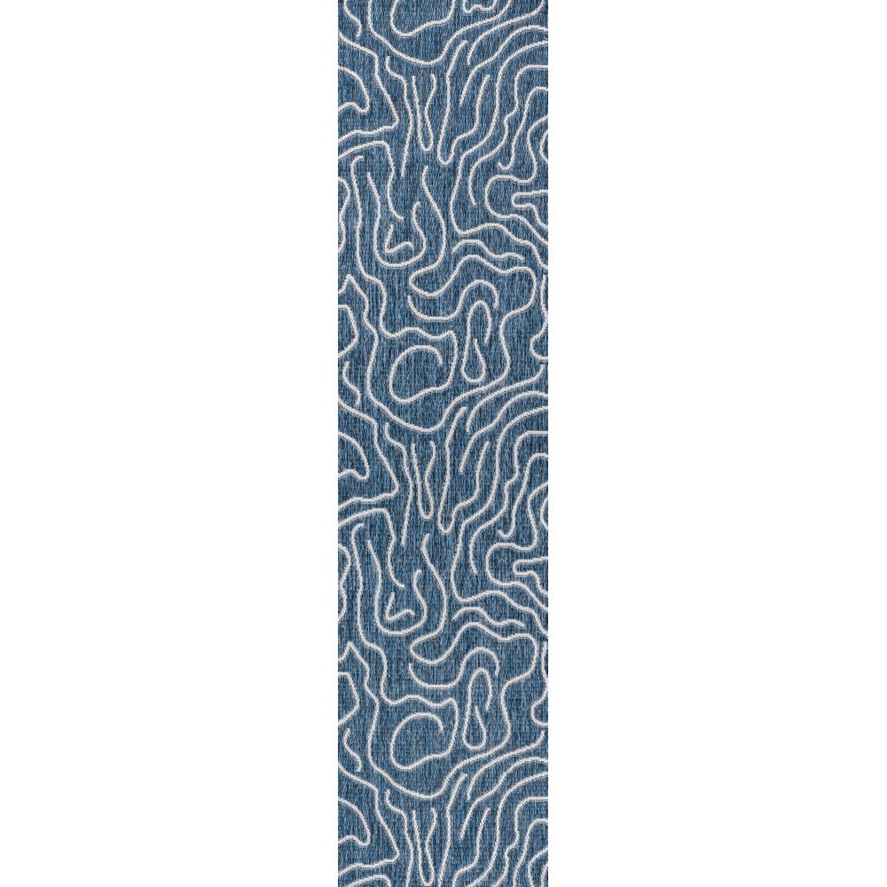 Organic Shapes Navy/Cream 2 ft. x 8 ft. Indoor/Outdoor Runner Rug. Picture 1