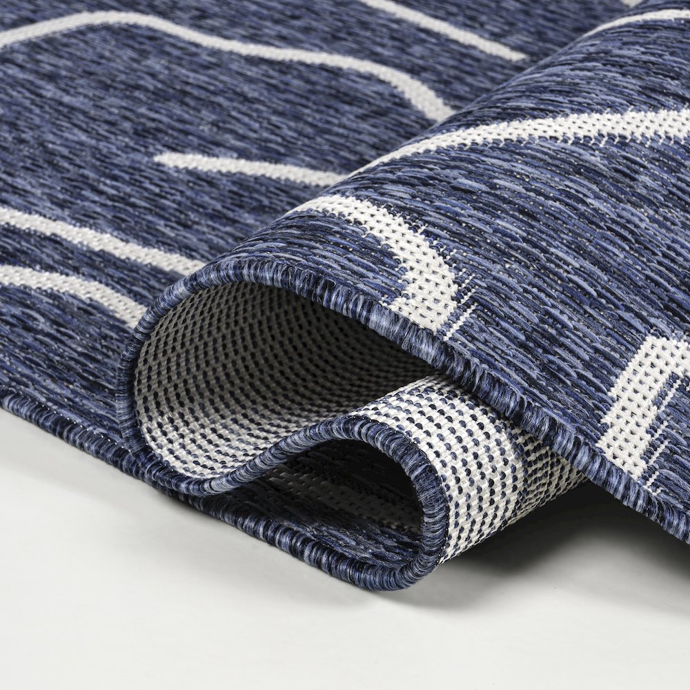 Organic Shapes Navy/Cream 3 ft. x 5 ft. Indoor/Outdoor Area Rug. Picture 5
