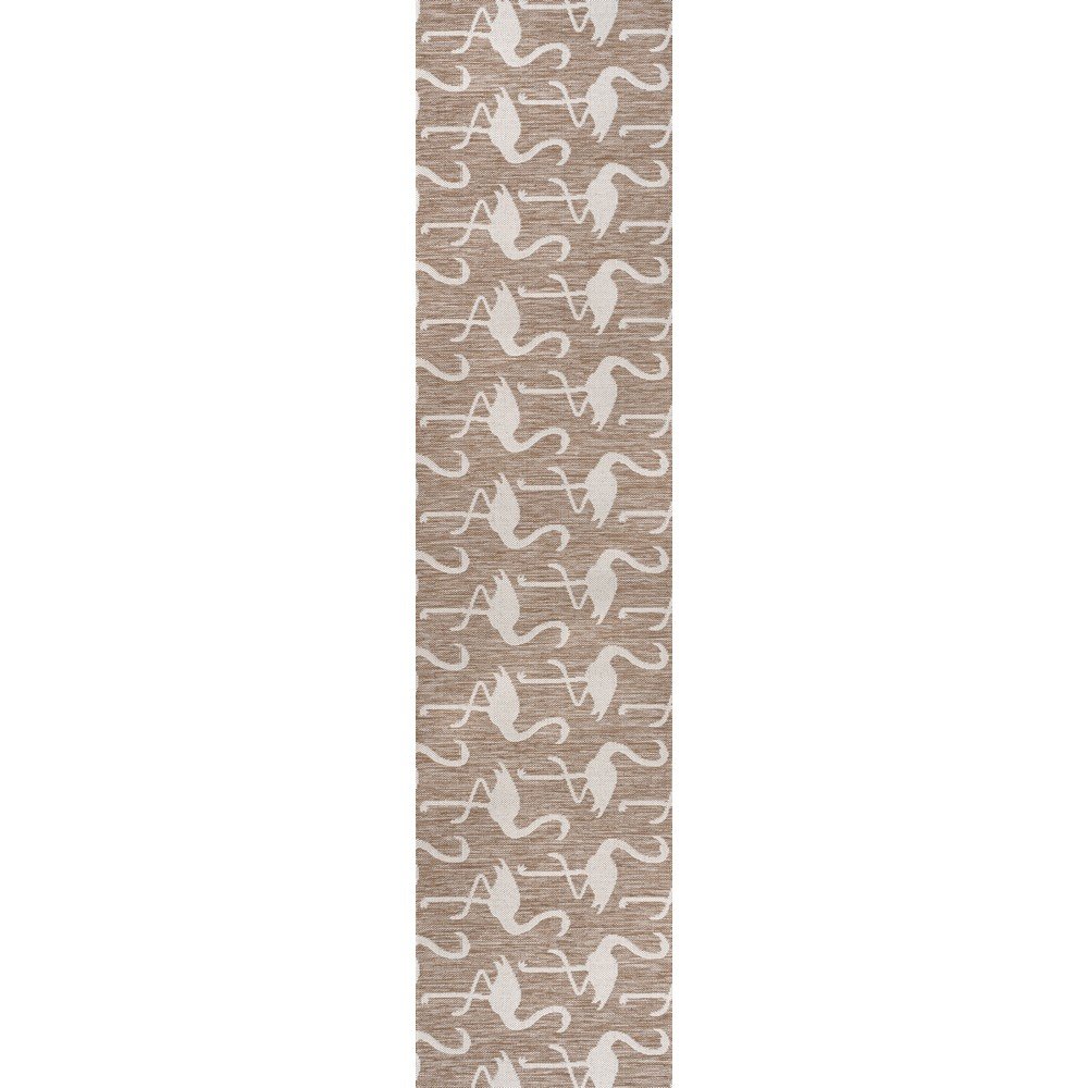 Flamingos Two-Tone Beige/White 2 ft. x 8 ft. Indoor/Outdoor Runner Rug. Picture 1