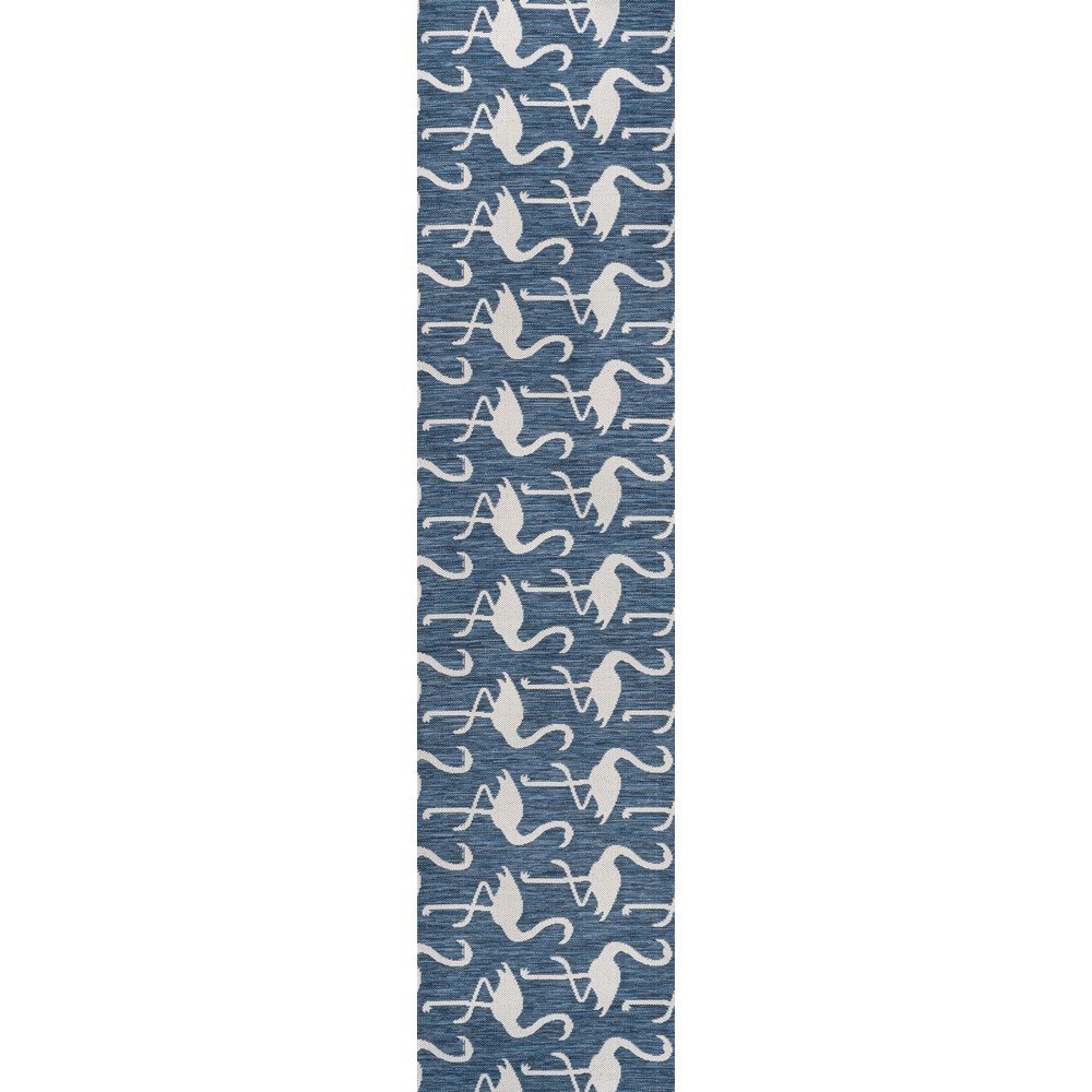 Flamingos Two-Tone Navy/White 2 ft. x 8 ft. Indoor/Outdoor Runner Rug. Picture 1