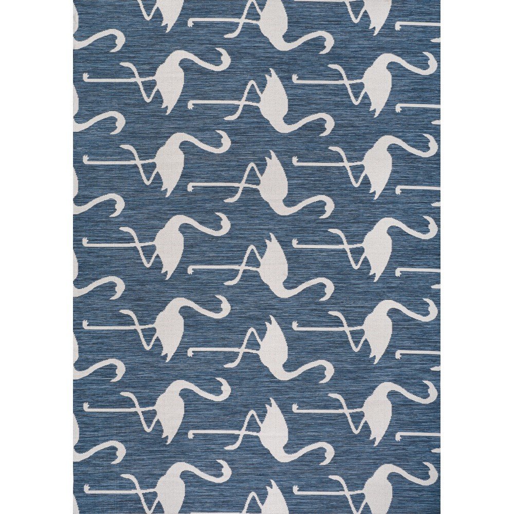 Flamingos Two-Tone Navy/White 3 ft. x 5 ft. Indoor/Outdoor Area Rug. Picture 1