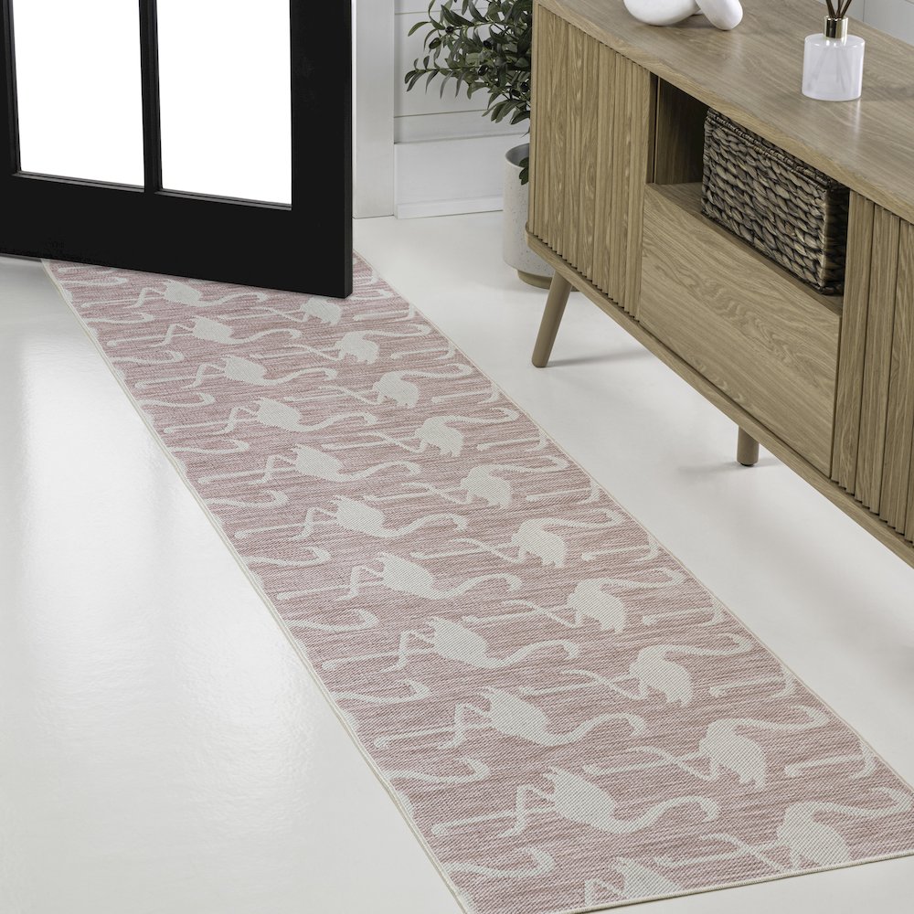 Flamingos Two-Tone Pink/Cream 2 ft. x 8 ft. Indoor/Outdoor Runner Rug. Picture 3