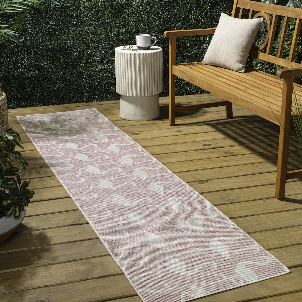 Flamingos Two-Tone Pink/Cream 2 ft. x 8 ft. Indoor/Outdoor Runner Rug. Picture 4