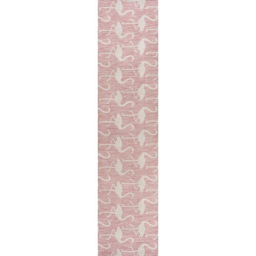 Flamingos Two-Tone Pink/Cream 2 ft. x 8 ft. Indoor/Outdoor Runner Rug. Picture 1