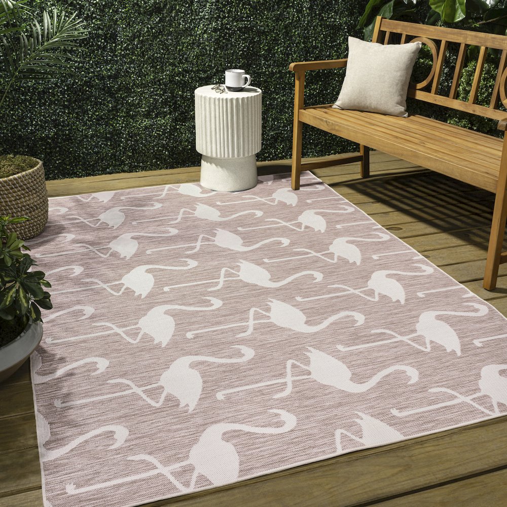 Flamingos Two-Tone Pink/Cream 3 ft. x 5 ft. Indoor/Outdoor Area Rug. Picture 4