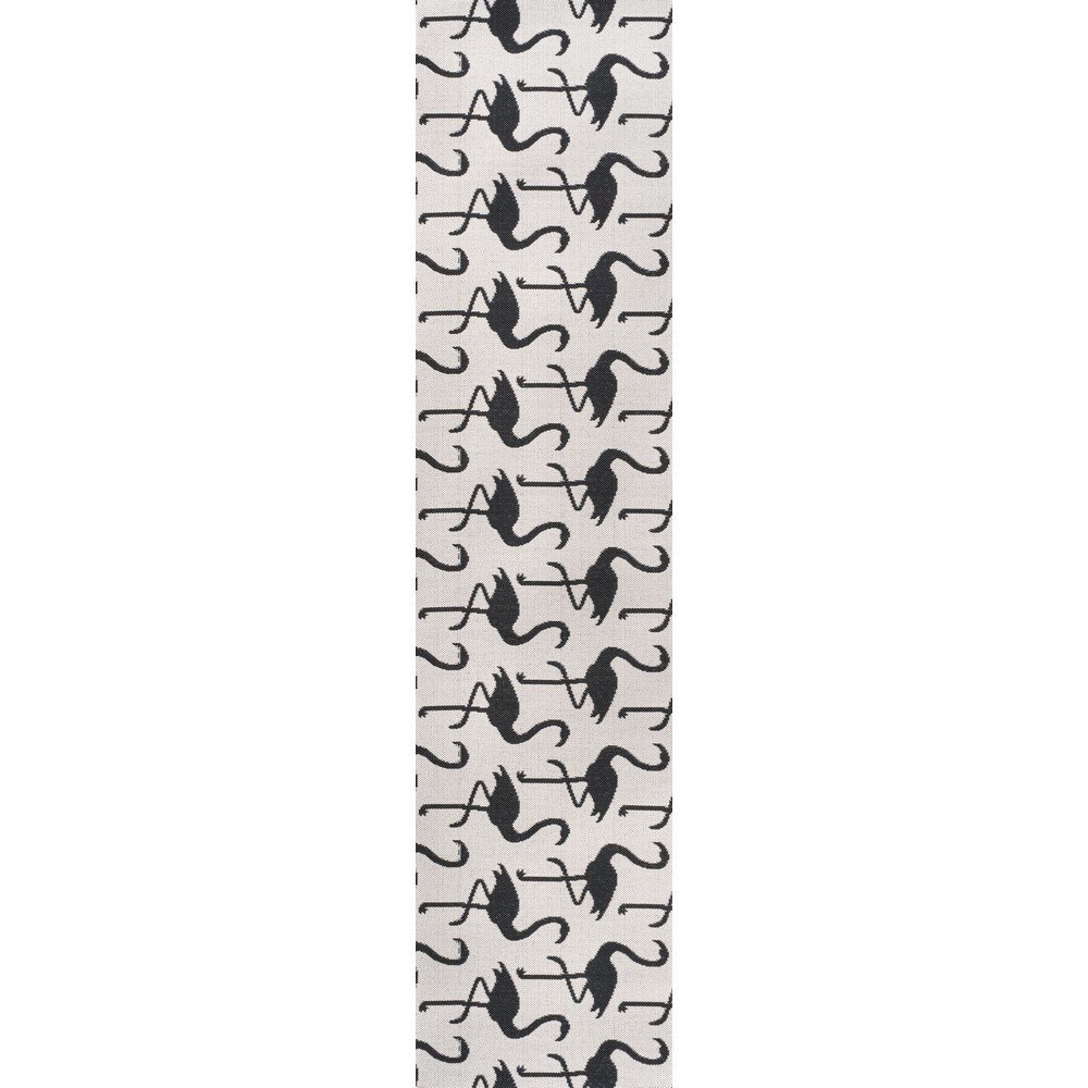 Flamingos Two-Tone White/Black 2 ft. x 8 ft. Indoor/Outdoor Runner Rug. Picture 1