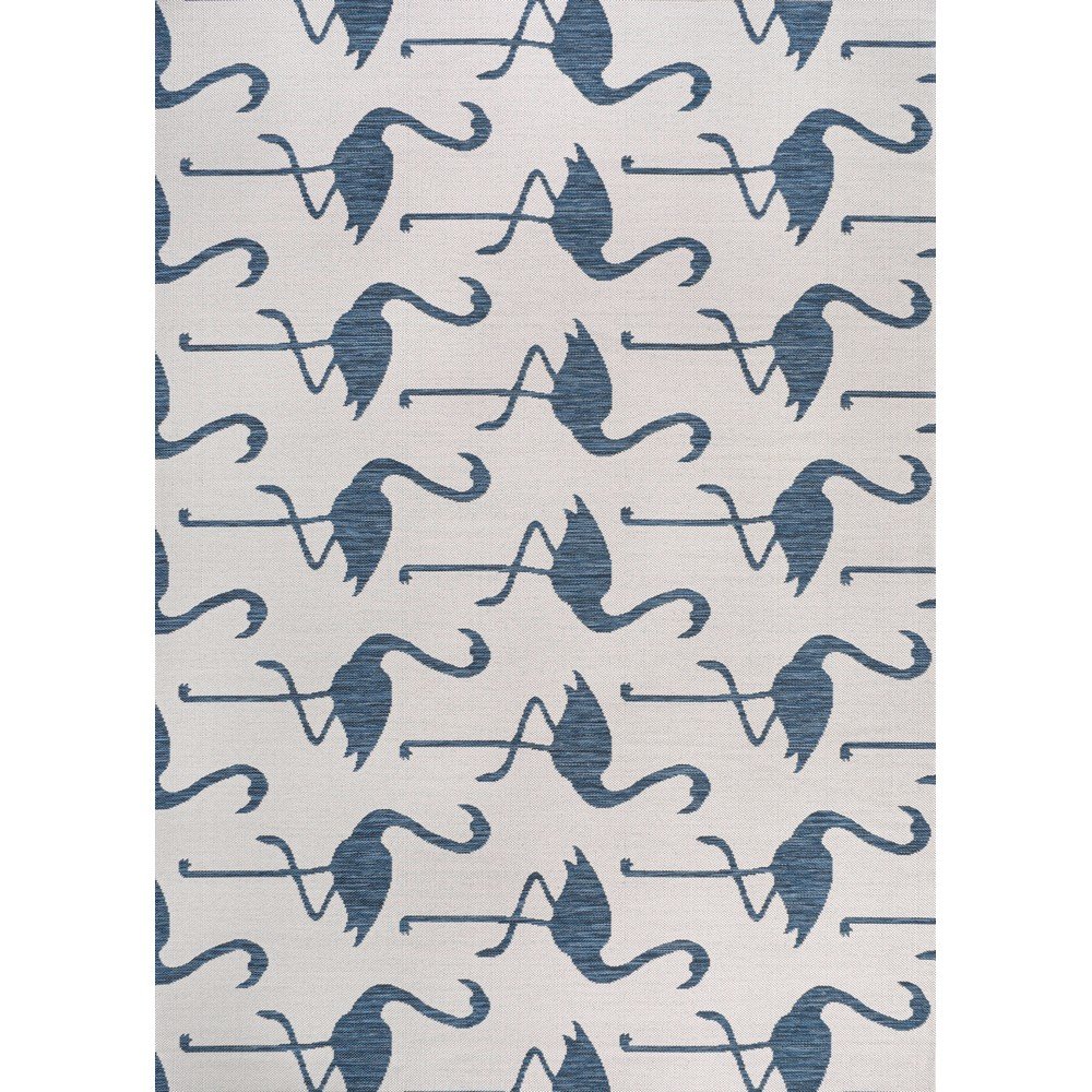 Flamingos Two-Tone White/Navy 3 ft. x 5 ft. Indoor/Outdoor Area Rug. Picture 1