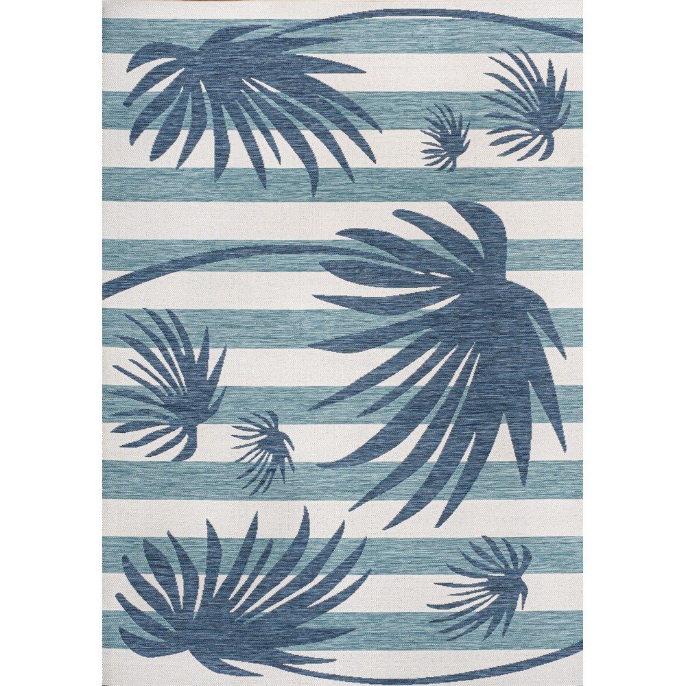 and Palm Leaf Navy/Cream 3 ft. x 5 ft. Indoor/Outdoor Area Rug. Picture 1